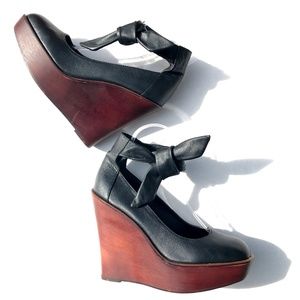 Urban Outfitters Black Leather Platform Wedges